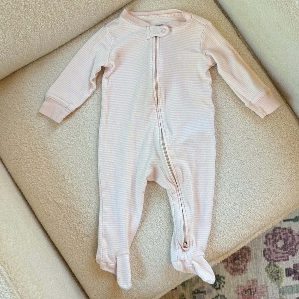 Light Pink and White Striped Footed Onesie